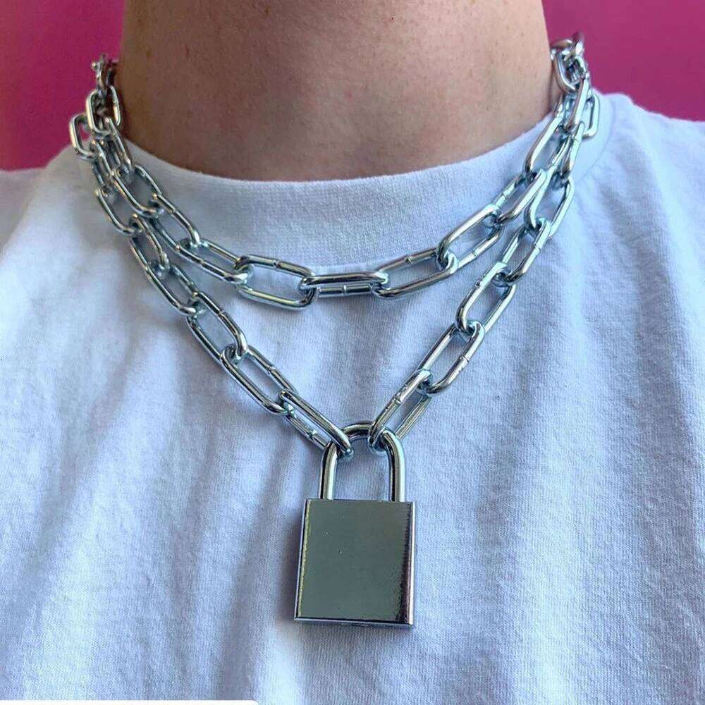 Retro Punk Fashion Exaggerated Thick Chain Simple New Couple Multi-Layer Lock Necklace Unisex Jewelry Accessories H260312