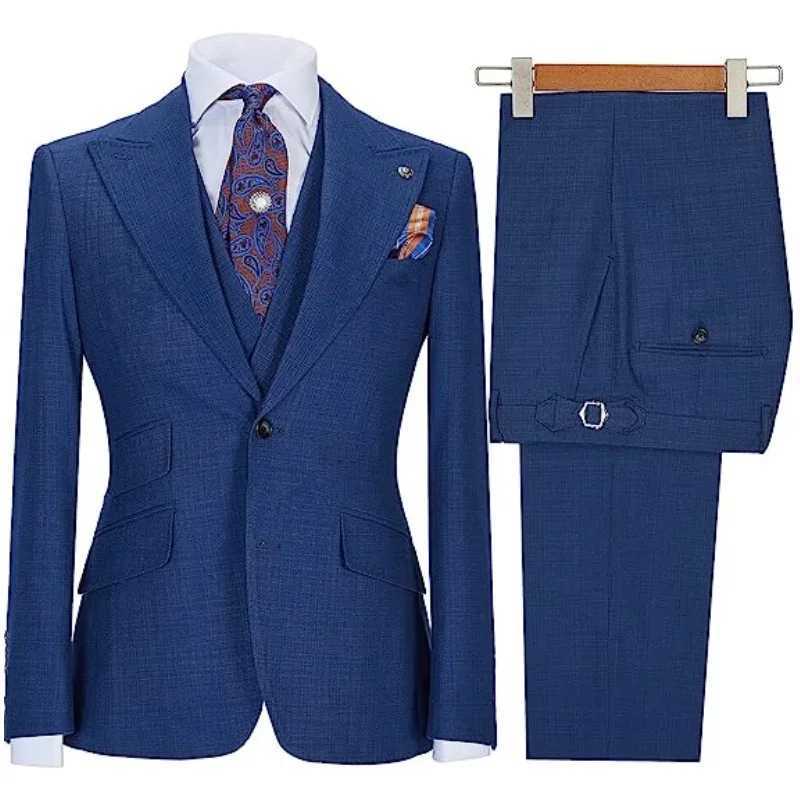 Mens Suit 3-piece stylish slim-fit Business Casual Wedding formal work jacket vest with trousers M260313