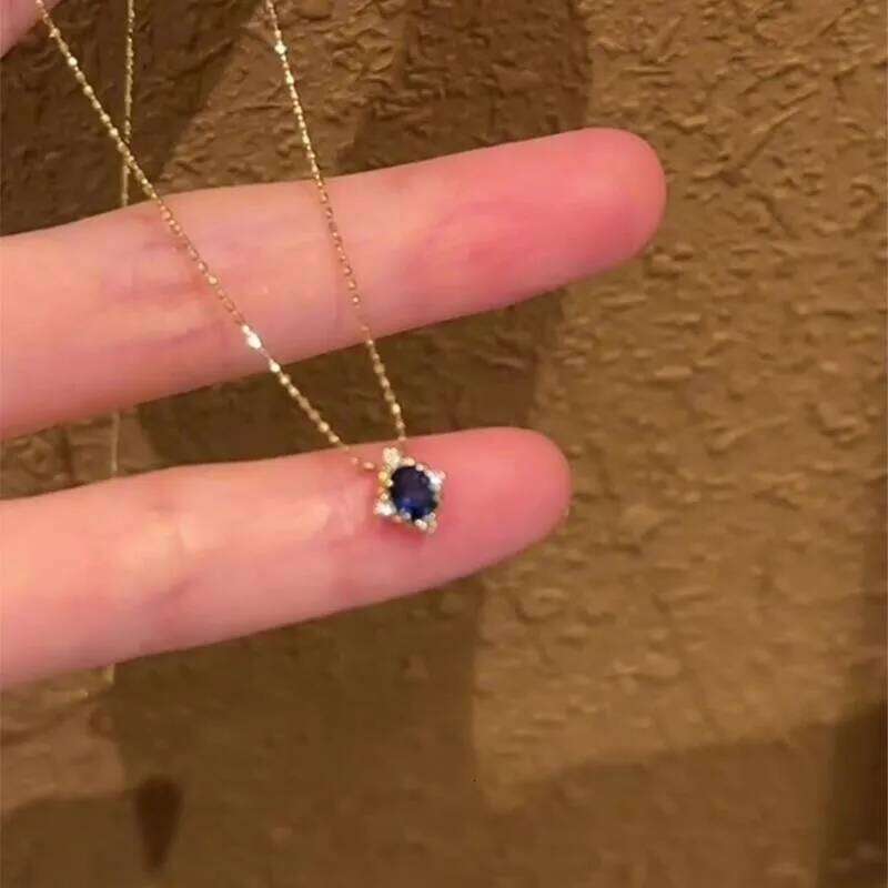 ANENJERY Blue Red Zircon Pendant Necklace For Women Clavicle chain Wedding Lady Jewelry Gifts Wholesale H260312