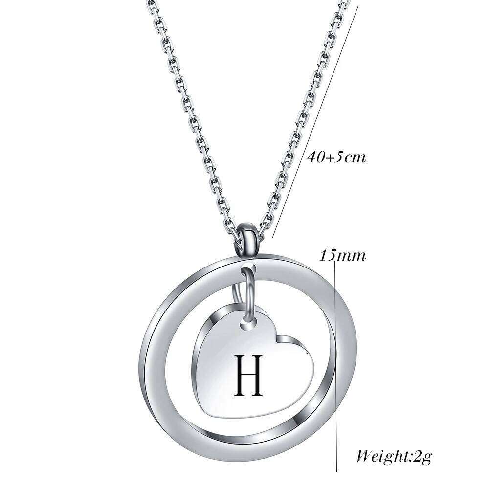 Stainless Steel Heart Initial Pendant with Black Letter Gift for Women Child Kids Necklace Jewelry H260312