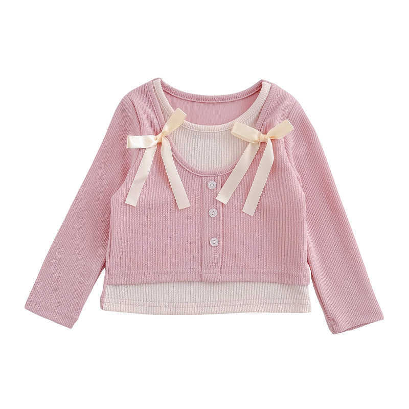 Women's T-Shirt Girls' Sweet Versatile Two-in-One T-Shirt Top Spring New Korean Style Children's Fashionable Stylish Base Shirt