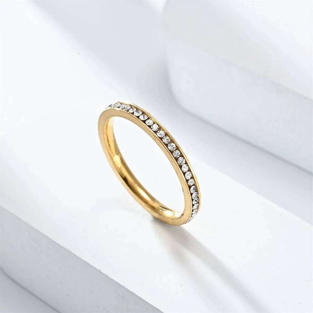 Unisex 2mm Stainless Steel Men Women Statement Cubic Zircon Rings Gold Silver Color US size 5 6 7 8 9 10 11 H260312