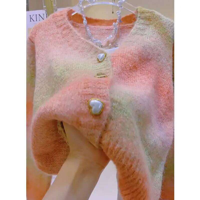 Tie-dye Gradient Color Sweater For Women Autumn Winter New Thickened Sweet Knitted Cardigan Top Z260313