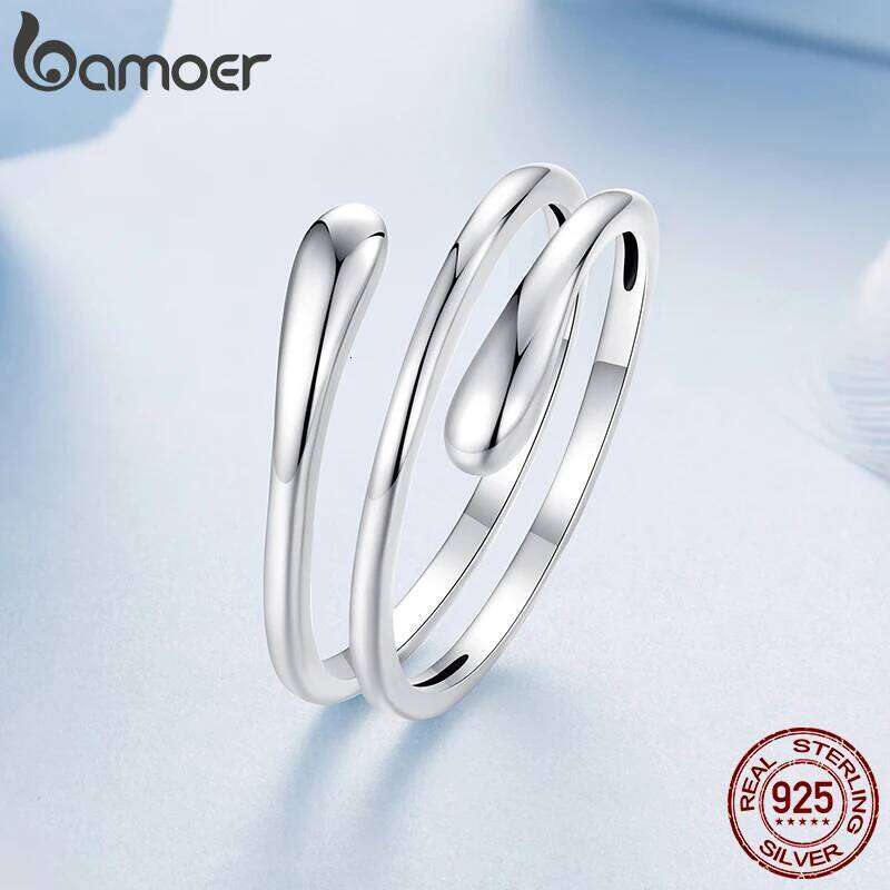 BAMOER Solid 925 Sterling Silver Twist Eternity Band, Teardrop Chunky High Polish Tarnish Comfort Fit Open Ring for Women H260312
