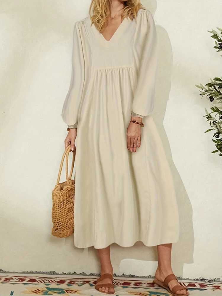 Spring/Summer New Arrivals Womens Cotton-Linen Blend Loose Bell-Sleeve Dress Casual Elegance for Everyday WearT260314