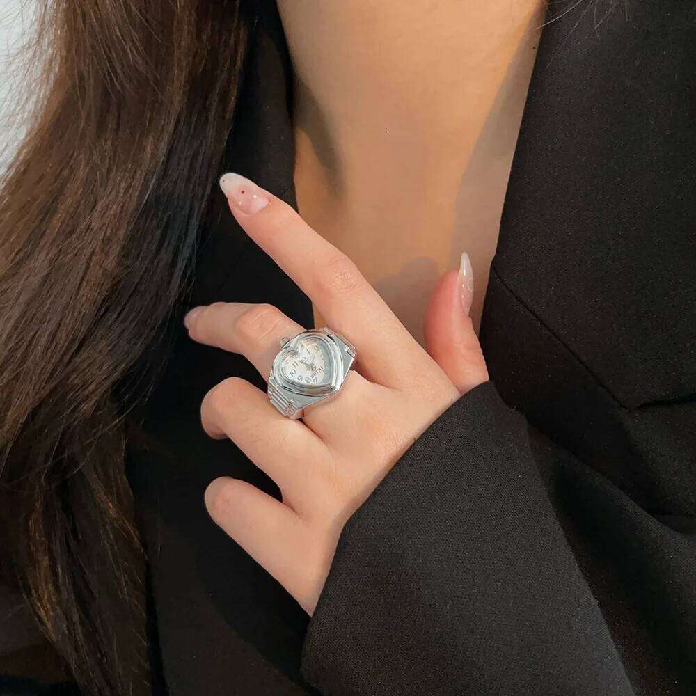 Fashion Heart Shaped Real Rings for Women Men Gold Silver Color Stainless Steel Case Quartz Movement Battery Clock H260312