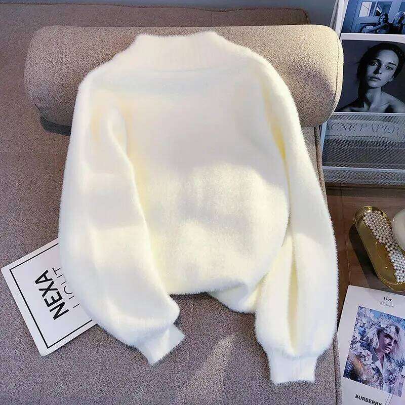 Girl White Cardigan Autumn Knitwear Shorty Short Style Coat Fashion Temperament Lazy Wind Tops Female Fluffy Sweater Wholesale Z260313