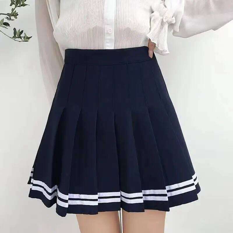 High Women's Skirts Striped Pleated Elastic Waist Female Sweet Dance Plaid Mini Korean Style Sexy Skirt Z260314