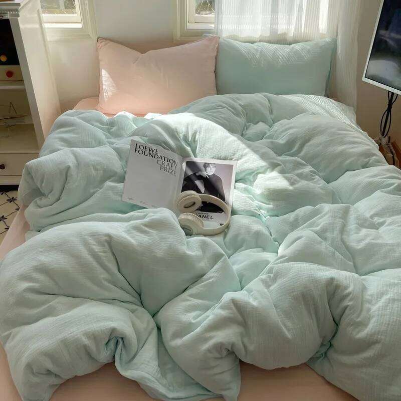 100%Washed Microfiber Lightweigh Ultra Soft Slightly Wrinkle Linen Feel Breathable Twin Queen Duvet Cover Bed Sheet Pillowcases H260312 - view 3