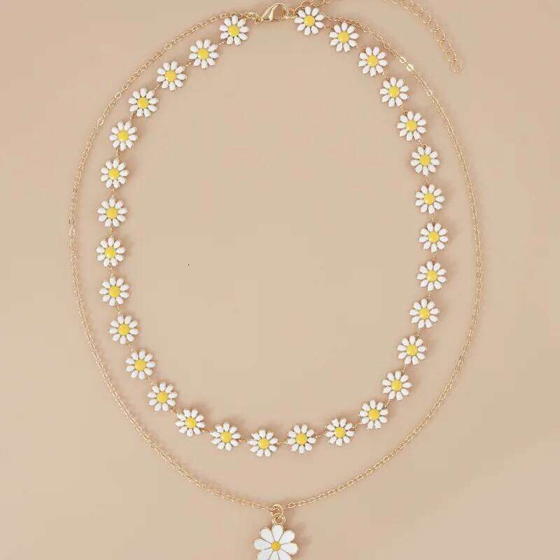 New Double Layer Daisy Flower Clavicle Necklace for Women Korean Butterfly Evil Eye Choker Wedding Neck Chain Jewelry Gift H260312