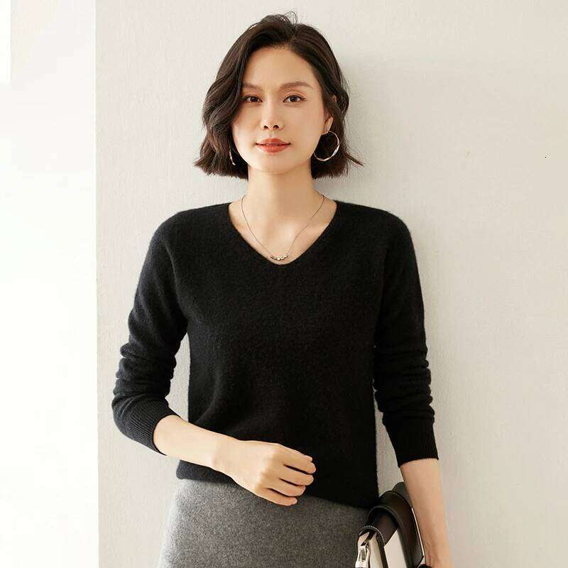 Sweater V-Neck Long Sleeve 100% Pure Cashmere Fall Winter Warm Soft Knit Pullover New Knitted Tops Women's Clothing Z260313