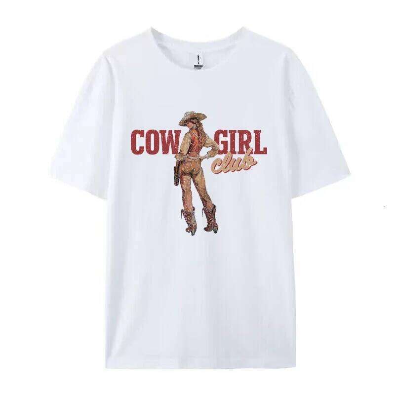 Cute Cowgirl Club T Shirt Retro Boho Western Country Graphic Tees Loose Vintage Aesthetic Rodeo T-Shirts Women Fashion Clothing Z260314