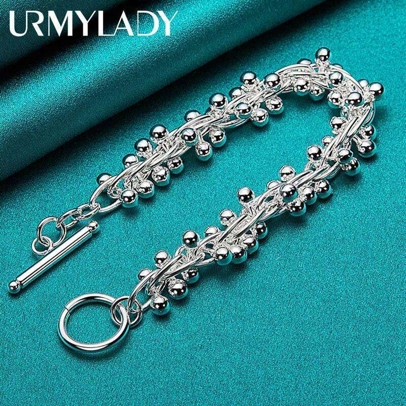 URMYLADY Smooth Grape Bead Bracelet 925 Silver OT Chain For Women Fashion Wedding Engagement Charm Jewelry Z260313