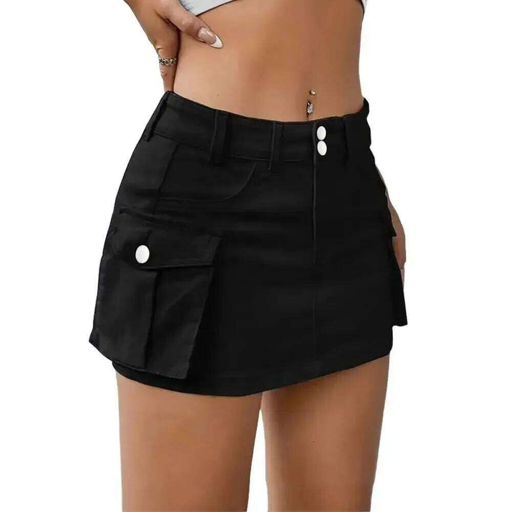 Pockets Skirts Women Cargo Jeans with Button Fly Low Waist Mini Skirt for Streetwear Z260314