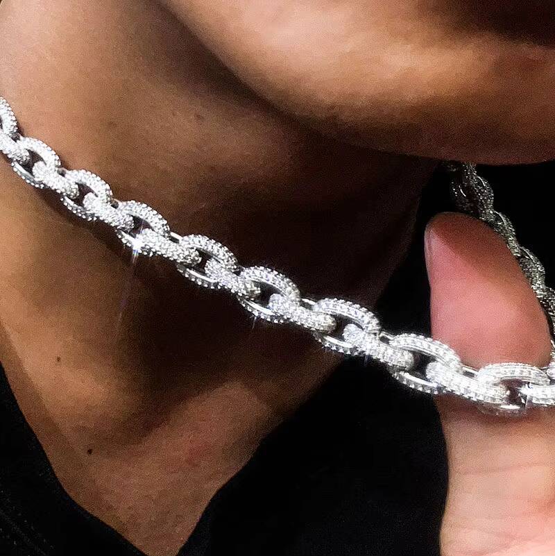 Hip Hop Jewelry Sliver Iced Out Moissanite Diamond Jewelry Necklace Women Men Iced Out Cuban Moissanite Link Chain