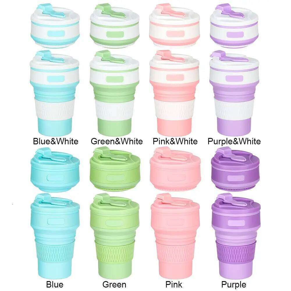 350ML Food Grade Travel Camping Outdoor Drinking Foldable Water Cups Collapsible Silicone Cup Tea Coffee Mugs With Lid Z260313