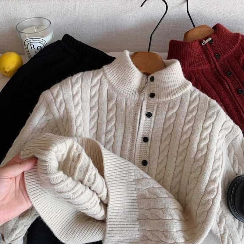 Pullover Children's Sweater for Boys and Girls Thickened Knitwear New Winter Style Baby Striped Cable Knit Pullover Warm Base Shirt