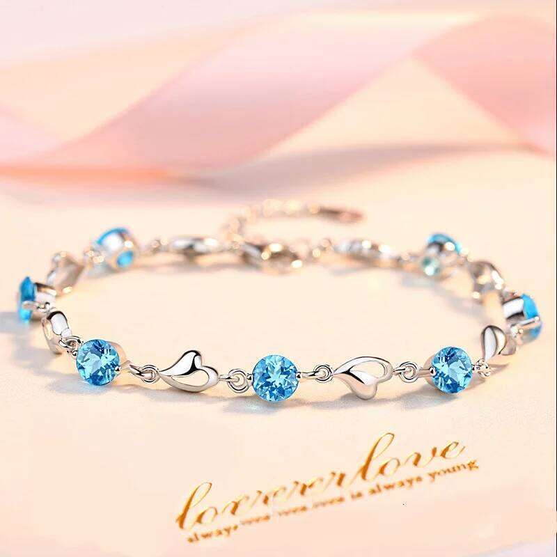 925 Sterling Silver Heart Shaped Zircon Bracelet For Women Retro Korean Blue Crystal Charm Bracelets Original Party Jewelry Gift Z260313