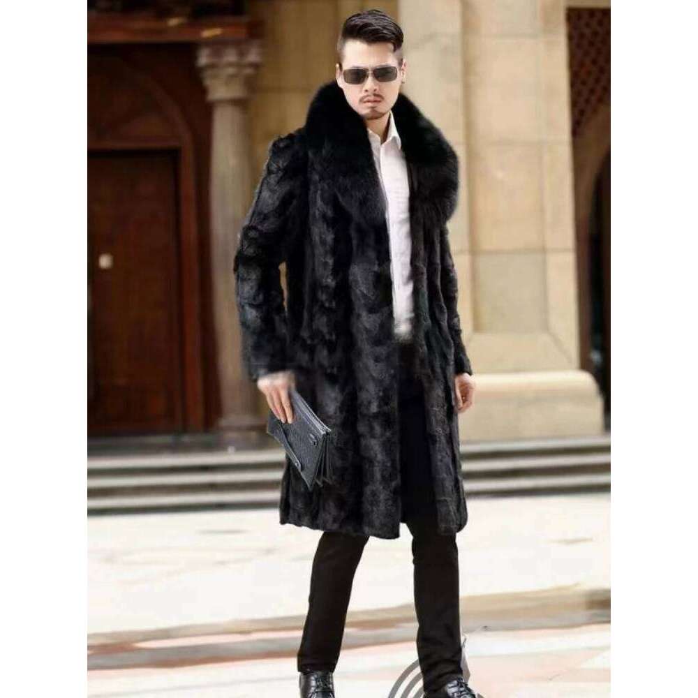 Luxury Brand Thick Warm Faux Men Collar Long Sleeve Mid-length Fur Coat Slim Outerwear New Fashionable Z260313
