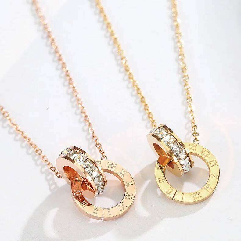 18K Gold Plated Stainless Steel Interlocking Circles Infinity Style Roman Numbers Wedding Statement Collar Necklace For Women H260312