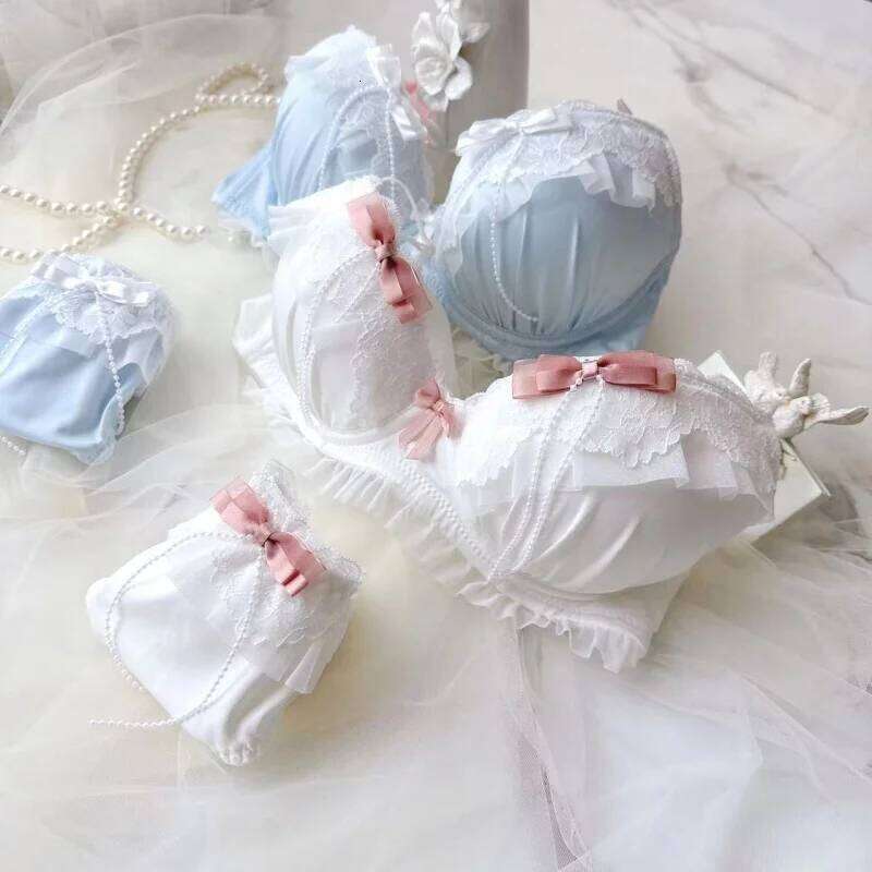 Embroidered Thin Cup Without Steel Ring, Comfortable Cute Gathering For Student Girls, Sexy Lingerie And Bra Set