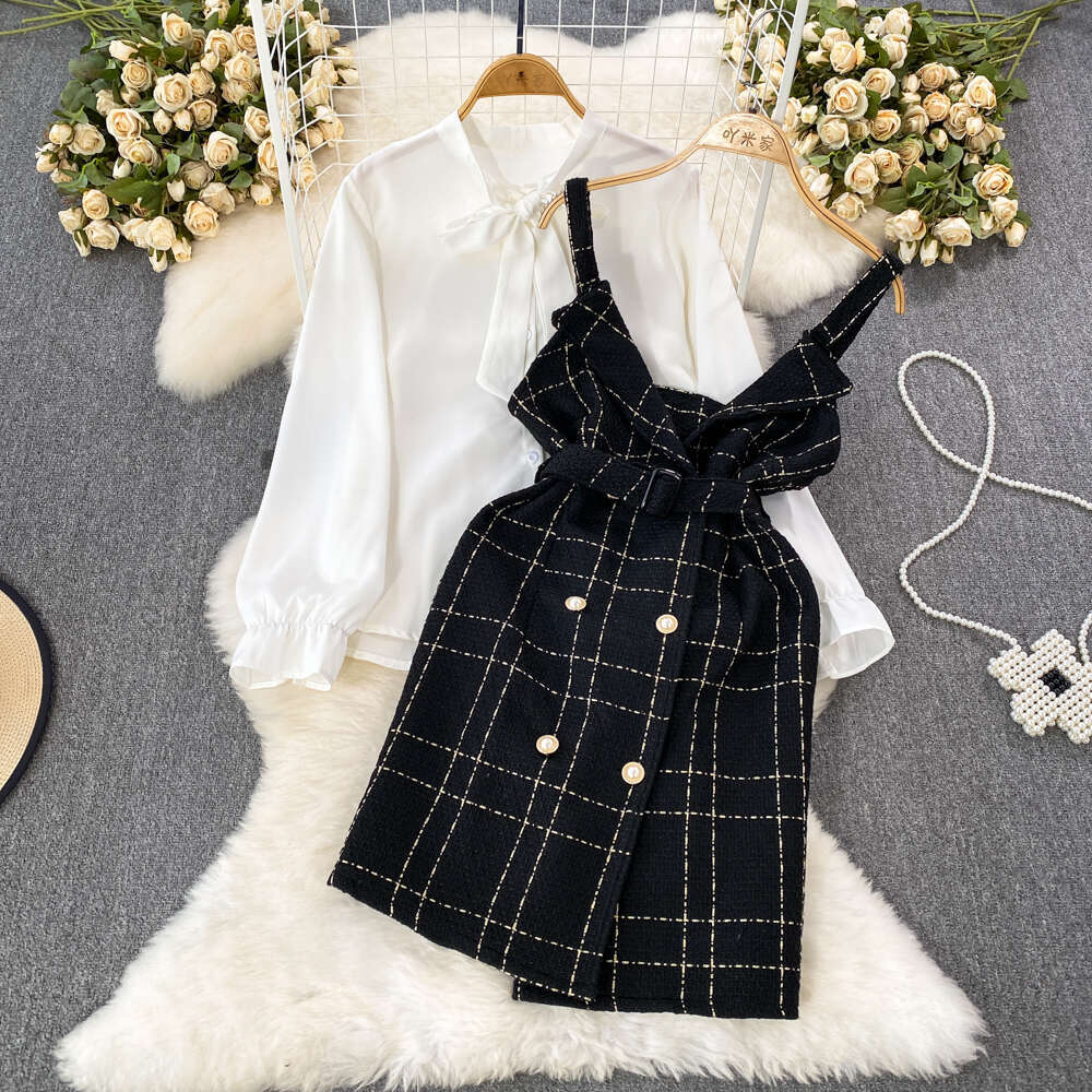 2026 Designer Youthful Sweet Strap Skirt Style Waist Slimming A15 Floral A-line Skirt Two Piece Set with Bow