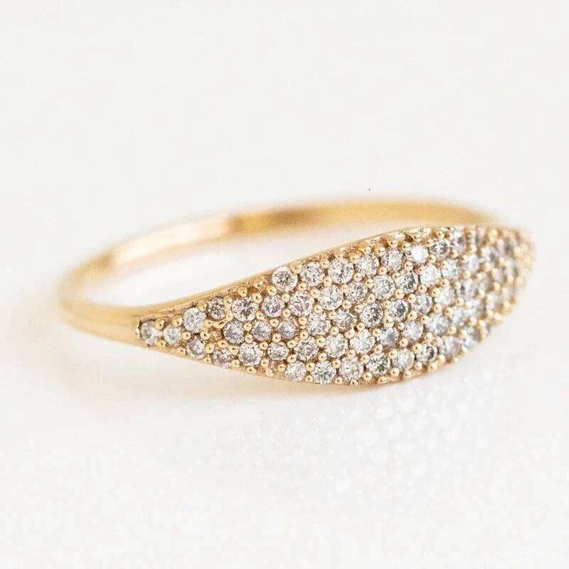 Huitan Simple Elegant Women Full Bling Iced Out CZ Stone Gold Color Female Rings Wedding Party Statement Jewelry H260312