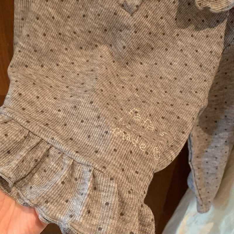 Women's Knits & Tees Spring and Autumn Stylish Polka Dot Long Sleeve Girls' Top, New Korean Style Versatile Girls' Cotton Ruffle Soft T