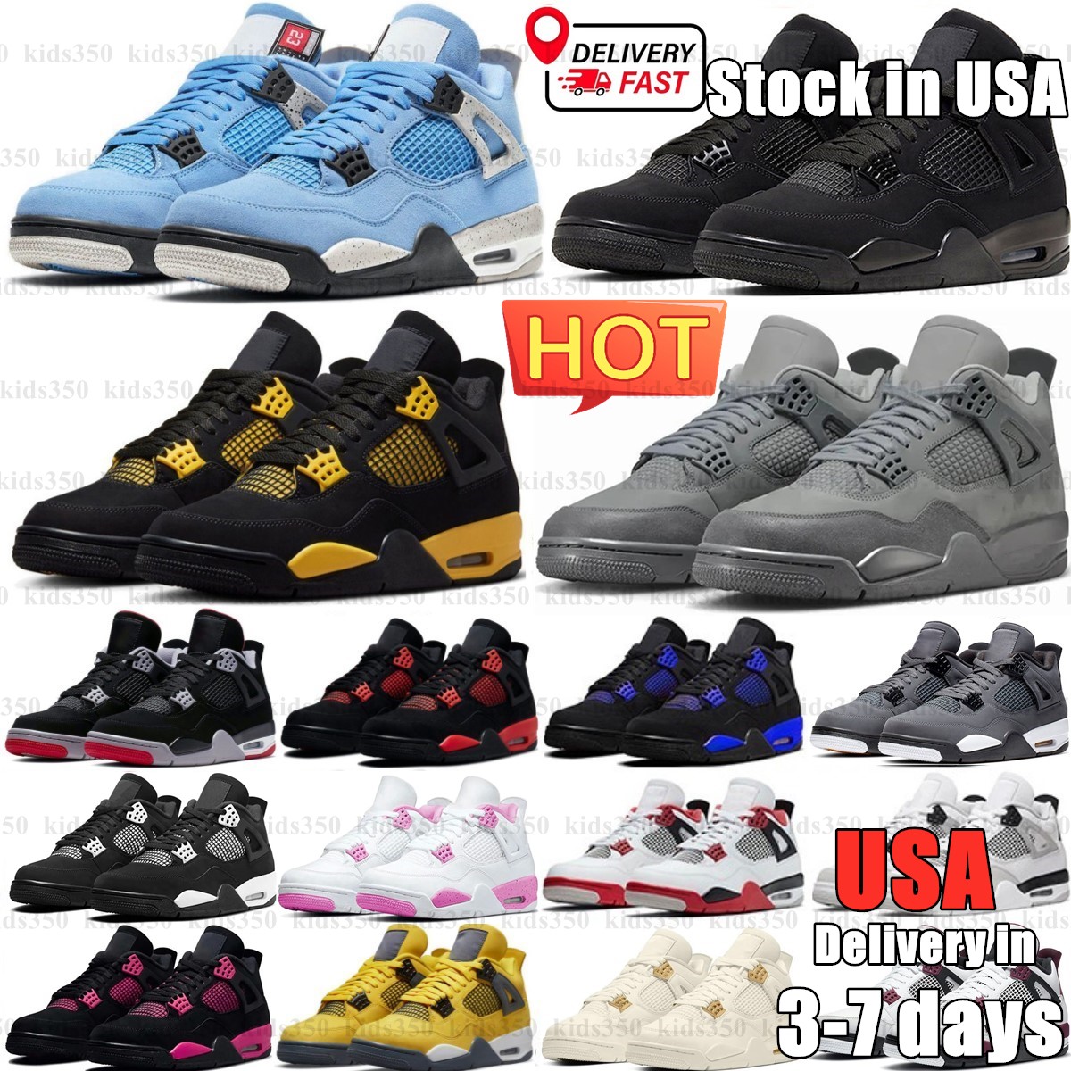 Mens 4s 4 Basketball Shoes Pine Green White Violet Oreo red thunder Black cat cool grey Sneakers bred University Blue Military Red Cement Men women trainers