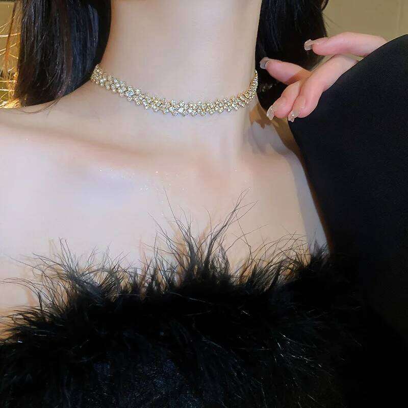 Minimalist Full Diamond Choker Korean and Japanese Internet Celebrity Personality Collarbone Chain Trendy Fashion Necklace H260312