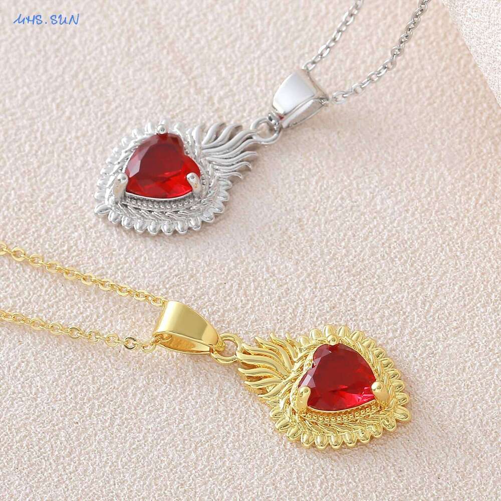 MHS.SUN Flame Sacred Heart Pendant Necklaces For Women Girls Fashion Gold/Silver Color Chain Birthday Party Jewelry Gift H260312