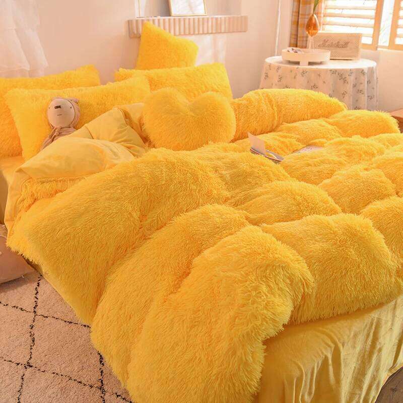 Four piece warm pink for autumn and winter, plush Kawaii mink down duvet cover, bed sheet, double bedding set H260312 - view 7