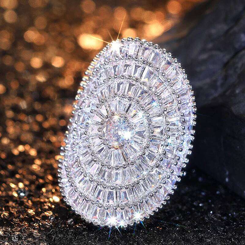 Huitan Silver Color Women Rings Shining Big Oval Design For Wedding Party Engagement Fancy Elegant Accessories Jewelry H260312