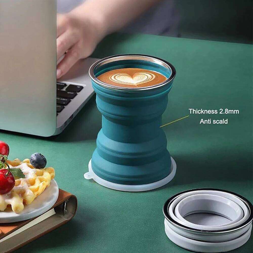 1PC Portable Silicone Cup Foldable Camping Hiking Folding Travel Mug Heat Resistant Collapsible Water Cups with Lid Lanyard Z260313