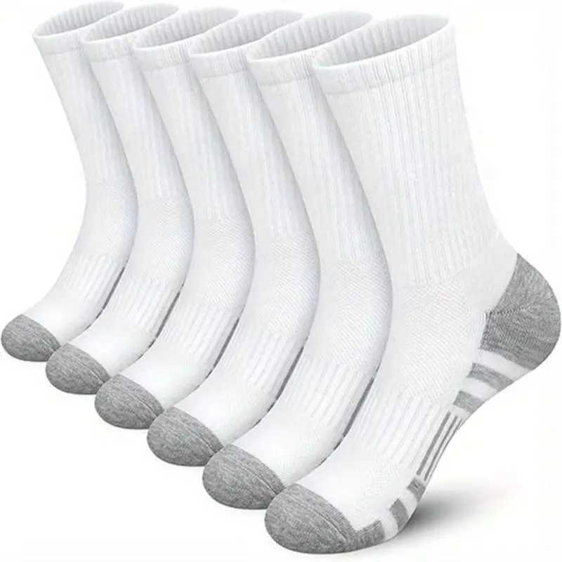 3 Pairs Men Solid Color Sports Socks Large Size Basketball Mid Calf Cotton Breathable Black White Gray Long Socks Fall Winter D260313