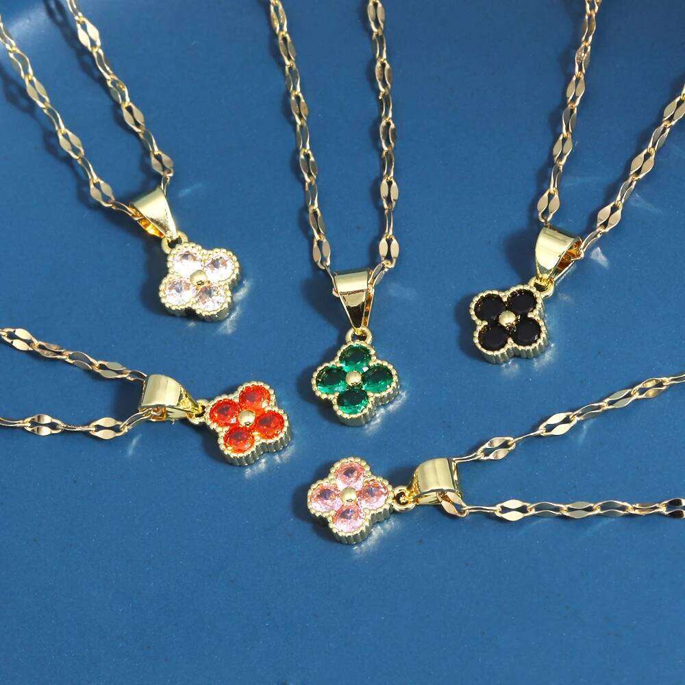 Stainless Steel Multicolor Zircon Cr Necklace Female Personality Fashion Niche Collarbone Chain Design Sense H260312