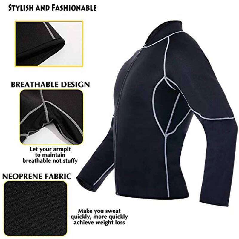 New Men Shapers Sauna Suit Neoprene Sweat Jacket Workout WeightLoss Long Sleeve Waist Body Shaper with Zipper Undershirt 26Y0313