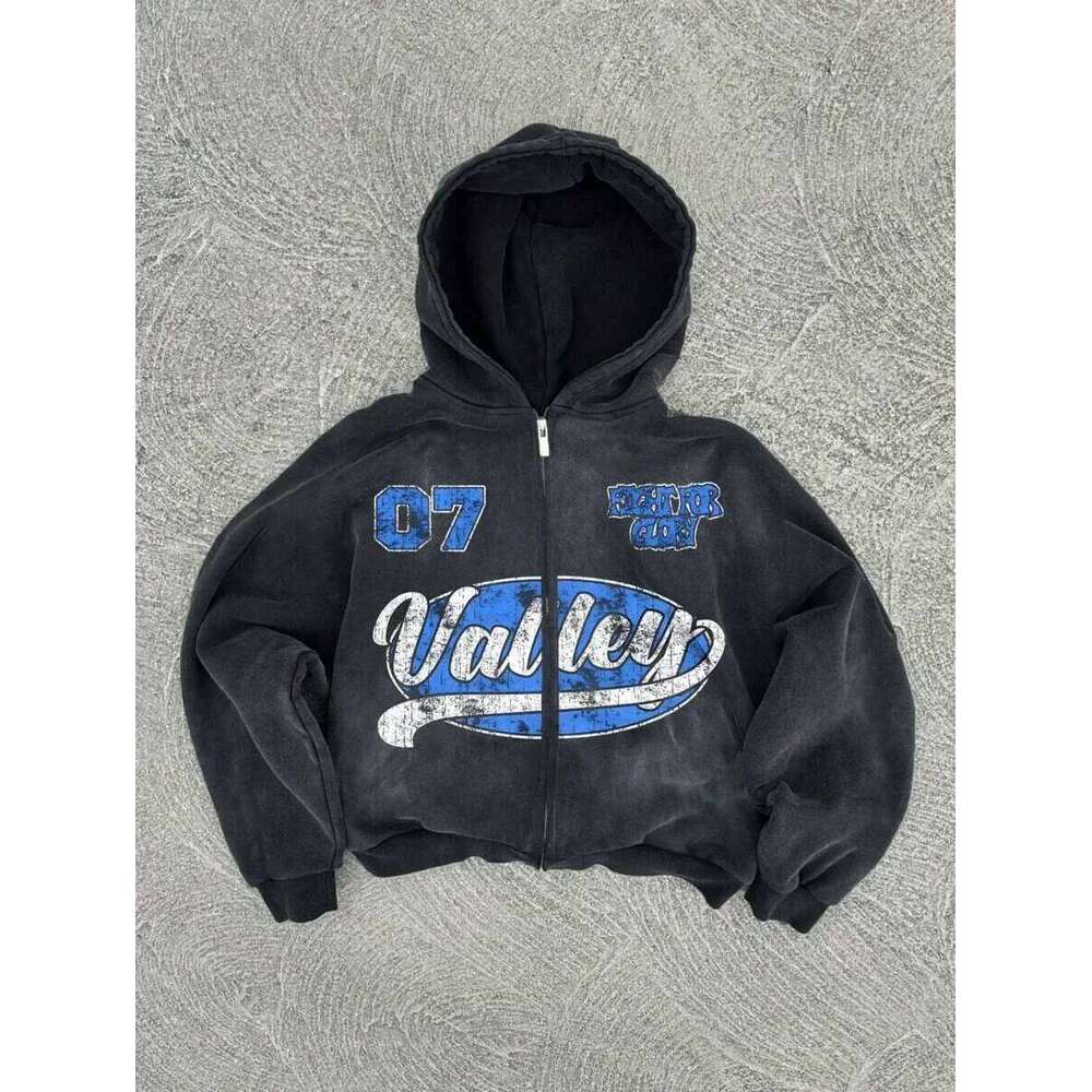 New Trend Y2K Personalized Printed Sweatshirt Men's Harajuku Jacket Gothic Zipper Casual Sportswear Loose Fashion Hoodie 26Y0313