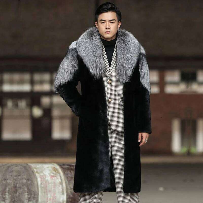 Men's imitation mink winter warm long trench coat fur large size Z260313