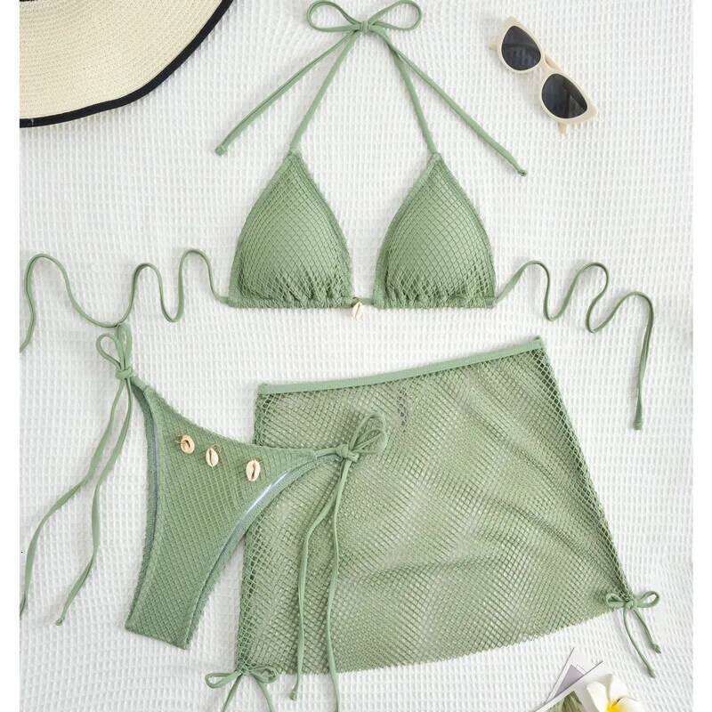 New Sexy Net Bikinis Female Swimsuits Women Three-Piece Swimwear Beach Swim Wear Bathing Suits Brazilian Bikini Set Pool Bather Y260303