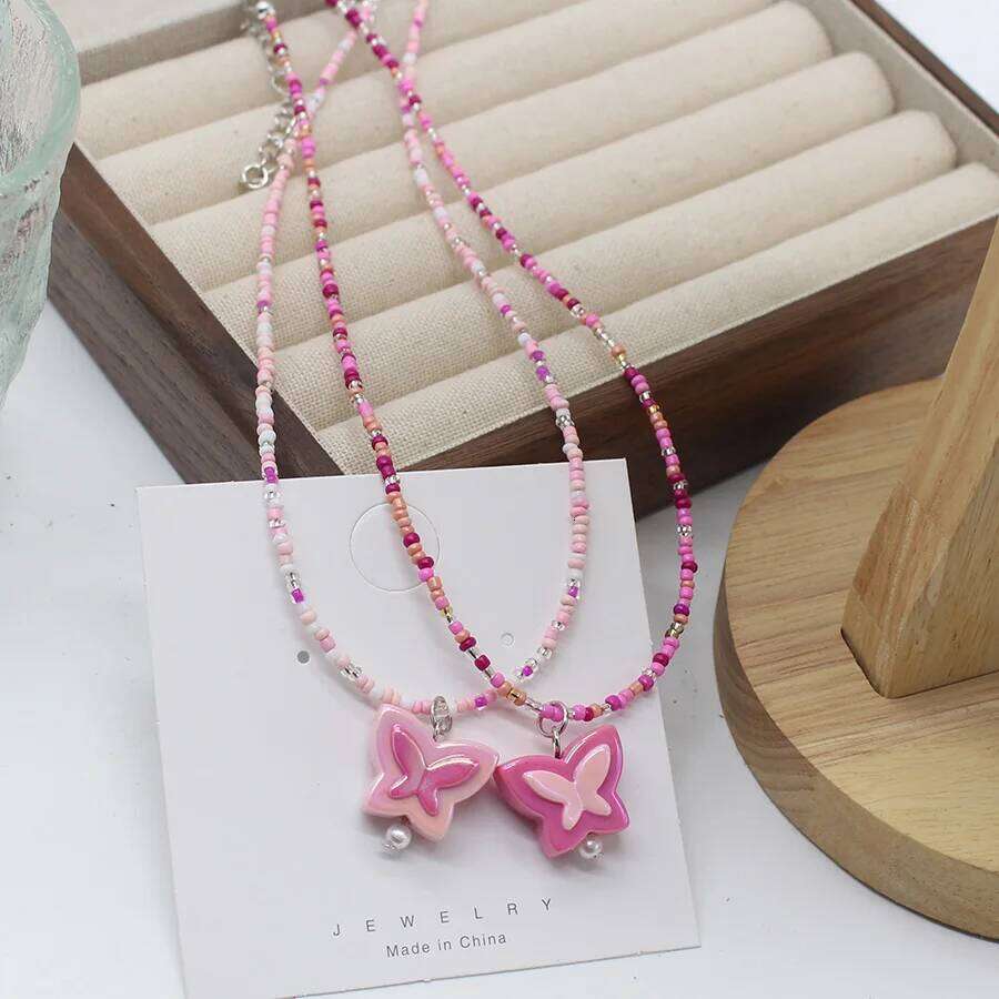 Dopamine Colorful Beaded Butterfly Summer Necklace Collarbone Choker Korean Jewelry Gift H260312