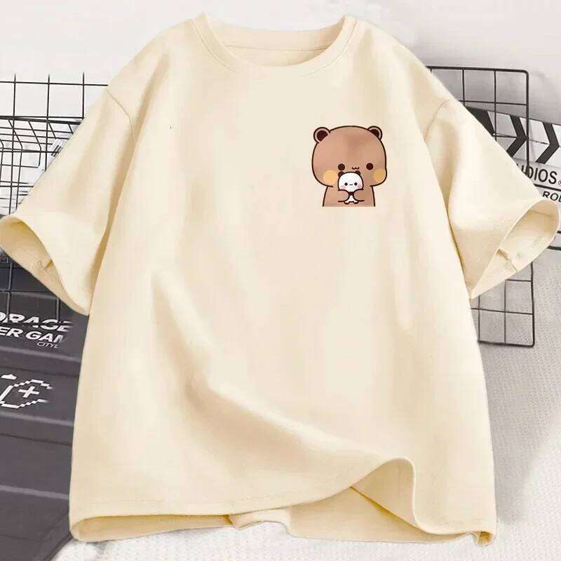Panda Bear Bubu Dudu and Their Babies T Shirt Funny Couple T-shirt Women Fashion Casual Short Sleeve Tees Clothing Z260314