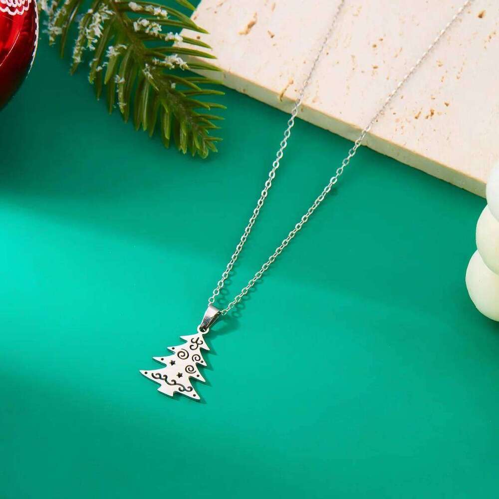 Silver Color Stainless Steel Christmas Pendant Necklace For Women Men ly Santa Claus Xmas Tree Deer Snowflake Choker Jewelry H260312