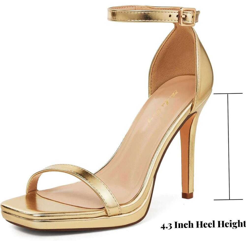 Women S Inch Platform High Heeled Sandals Strappy Stiletto Open Square Toe Heel With Ankle Strap At Wedding Party Prom Work Dating MOJIDASHU