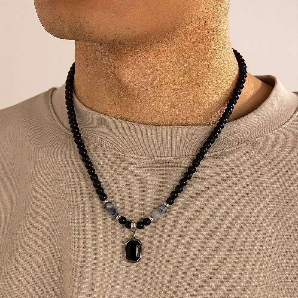 Ethnic Men Retro New Chinese Style Hand Rope Black Crystal Necklace Jewelry Accessories Handmade H260312