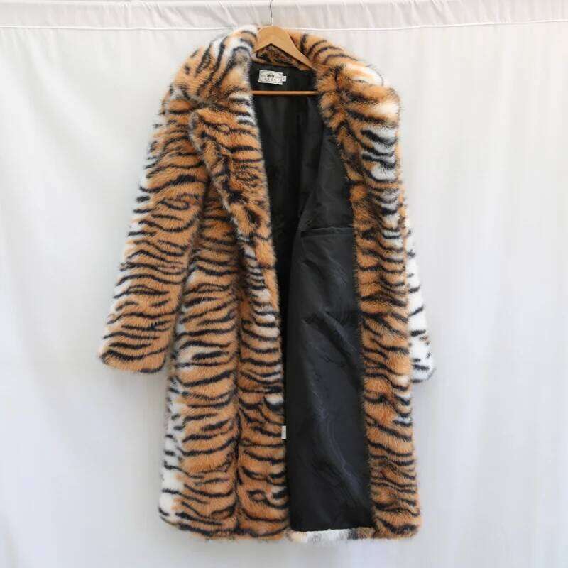 Tiger wild fluffy, personalized men's fur coat, winter rain and snow warm clothing, King of the forest Z260313