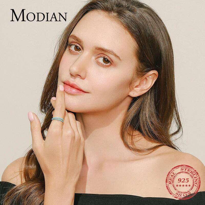 Modian 925 Sterling Silver Classic Exquisite Circle Turquoise Charm Stackable Finger Ring For Women Trendy Fine Jewelry H260312