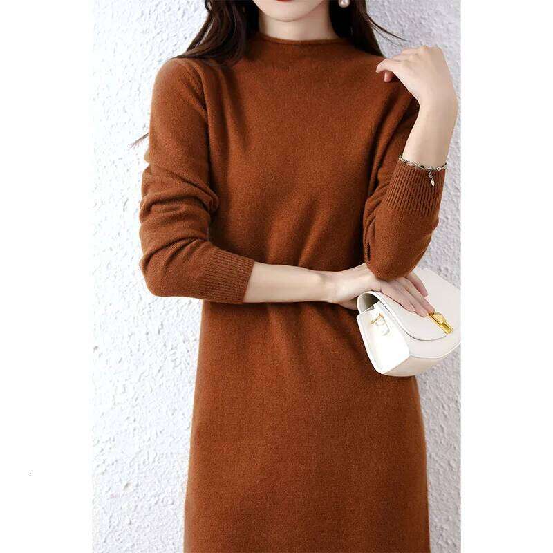 Tailor Sheep 100% Merino Wool Knitted Sweater Dress for Women Winter/Autumn O-Neck Female Dresses Long Style Jumper Girl Clothes Z260313
