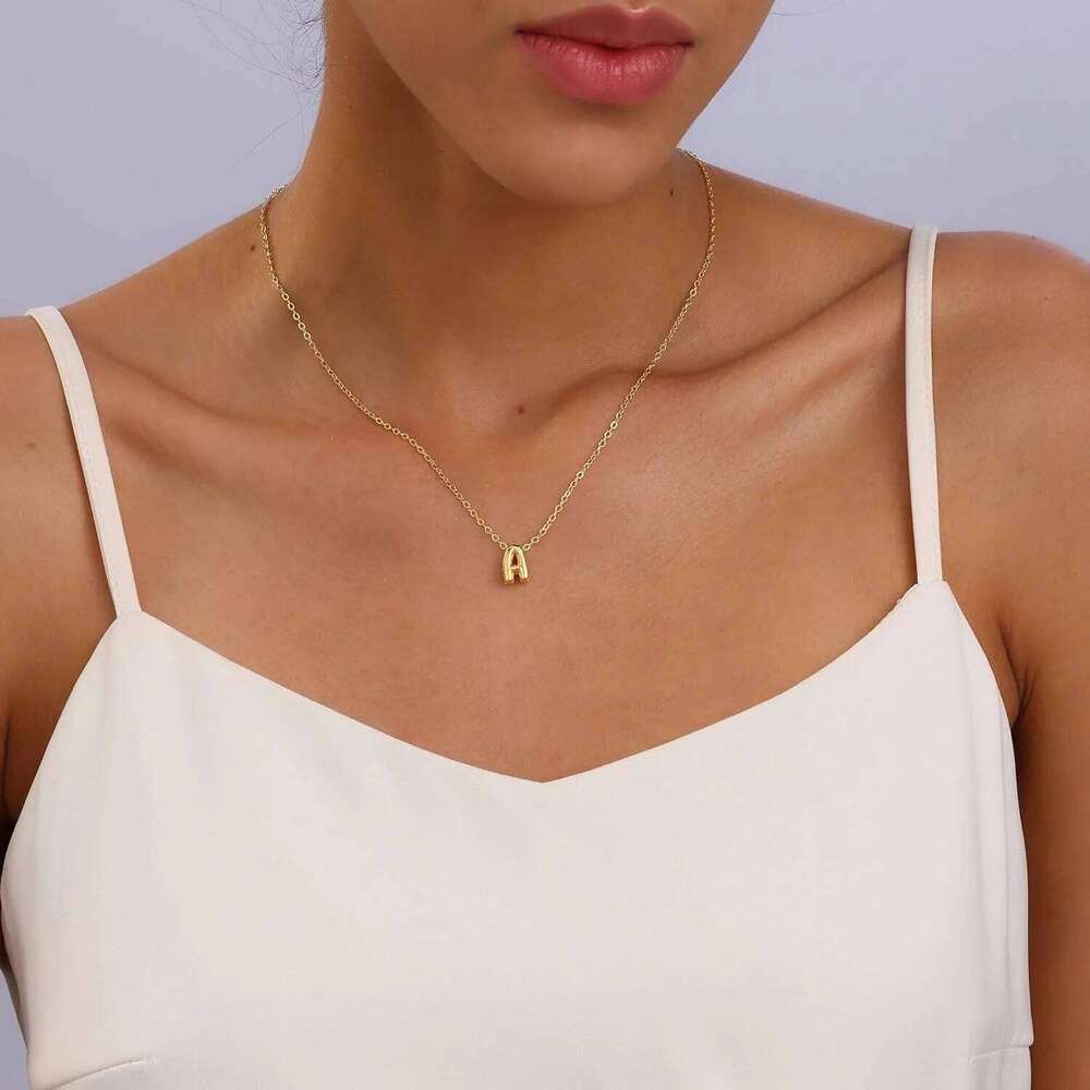 Tiny Gold Color Bubble Balloon Initial Letters Charms Chocker Necklaces for Women Single Alphabet Chains Personalized Jewelry H260312