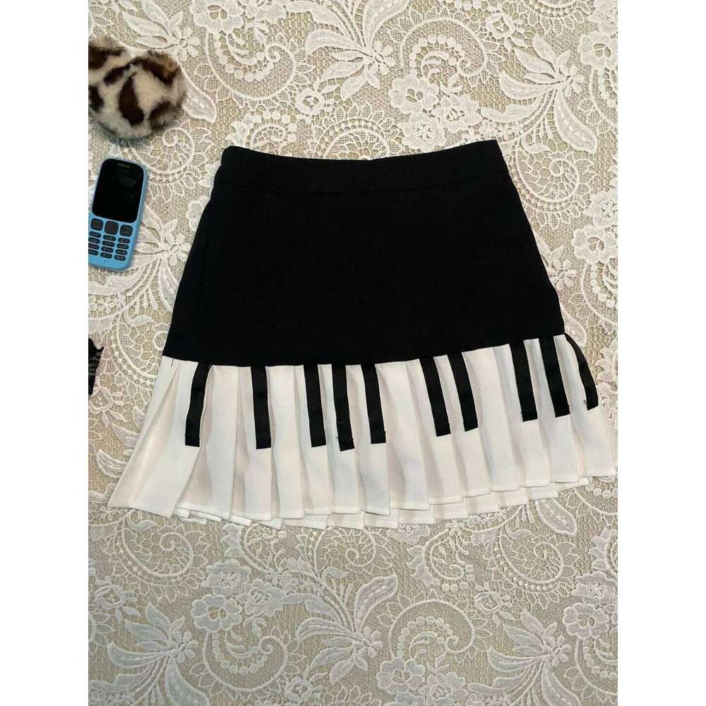 2000s Aesthetic Elegant Y2k Black White Piano Women Slim Design Harajuku Mini Skirt Female Retro Korean Popular Clothes Z260314